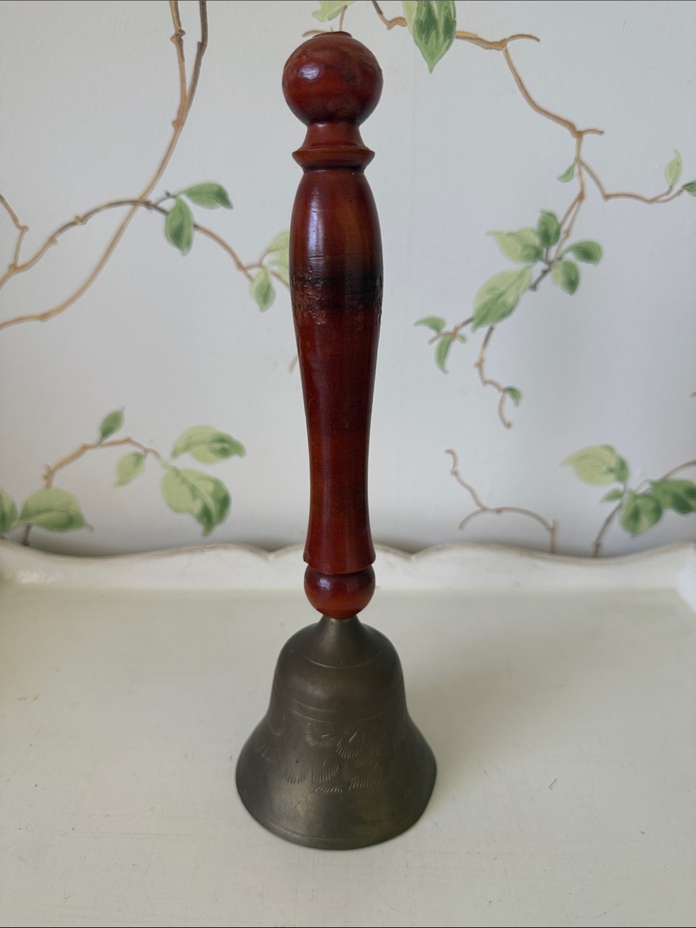 Vintage Brass Hand Bell - School Bell Wood Handle